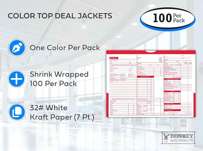 Printed Color Top Detailed Deal Jackets (100 per pack) - Vehicle Dealer Envelopes (Red)