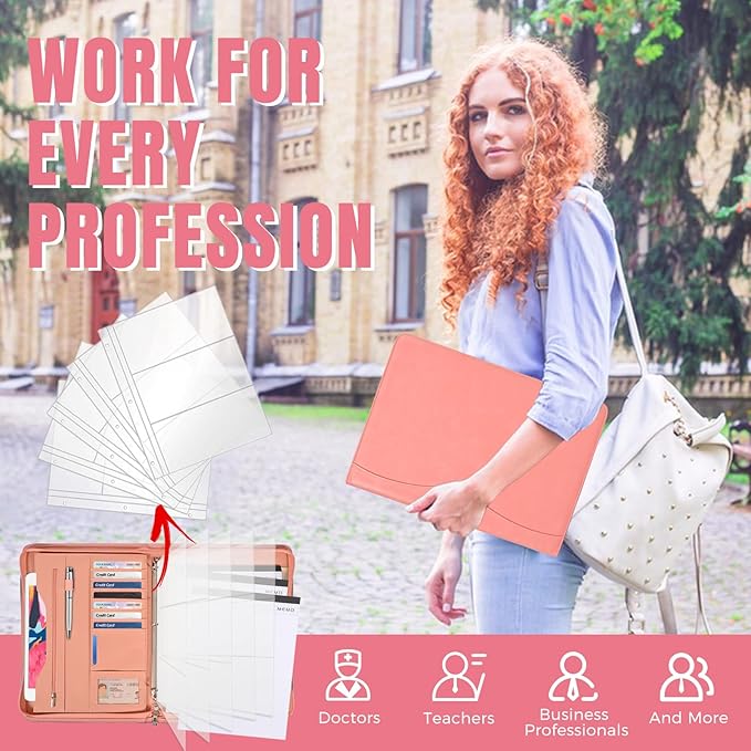 3-Ring Padfolio Portfolio Binder Organizer,PU Leather Folder Binder Business Planner Notebook Zippered Portfolio for Women/Men with Document Sleeve,Letter/A4 Size Clipboard