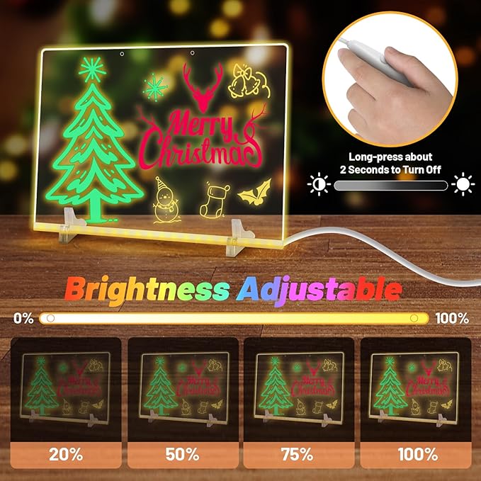 20 Inch, 19 Highlighter,Led Note Board with Colors for Kids,4Modes&7Colors Lumiboard Led Drawing Board for Kids,Light Up Sign,Acrylic Dry Erase Board with Stand,Adapter,Hanging Chain,Spray Bottle