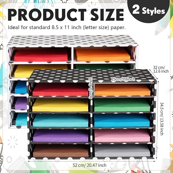 Dispowreath 2 Pack 10 Slots Construction Paper Storage, Classroom Mailboxes, Back to School Literature Cardboard Paper Organizer for Teacher, Office, 19.7 x 12.4 x 11.8 Inches(Black and White,Dots)