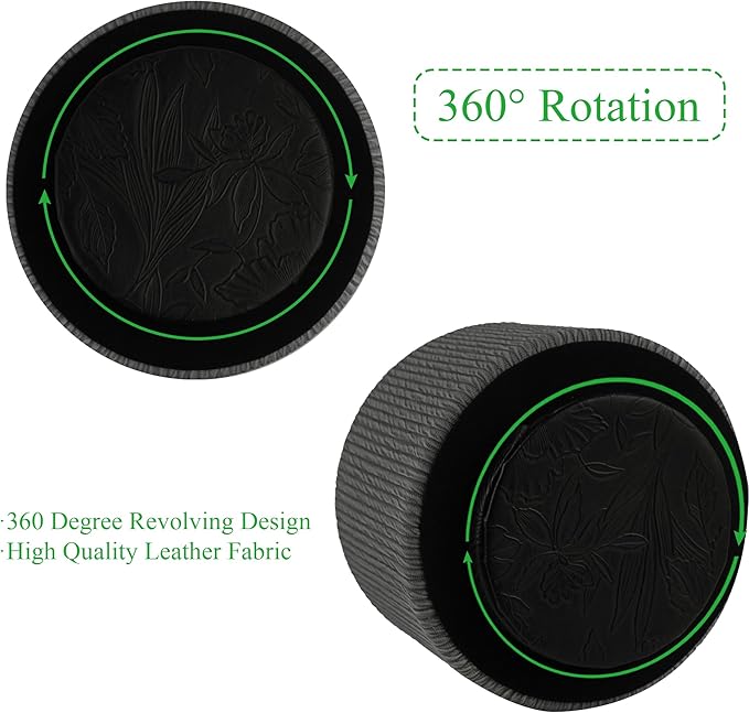 Round Leather Art Supply Organizer,Remote Control Holder,360 Degree Spinning,Multi-Functional Pencil Holder,4 Compartments Desktop Stationary Organizer(1-Wood Black)