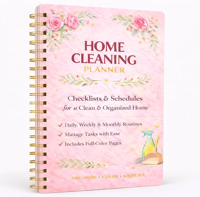 Home Cleaning Planner & Checklist Book for Women Adults – Daily, Weekly & Monthly Cleaning Schedule and Checklist, Housekeeping Organizer with Cleaning Lists, Spiral Bound Cleaning Book Planner
