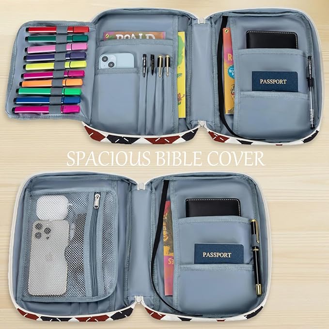 JIANYA Bible Cover Case for Women and Men, Large Bible Case Book Carrying Bag, Bible Bag with Zippered Pocket Handles, Christian Gifts