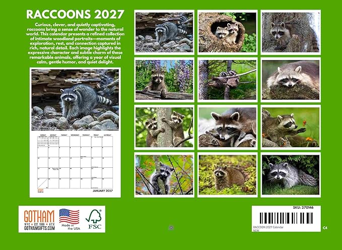 Raccoon Calendar 2027 Monthly Wall Calender 12 Month