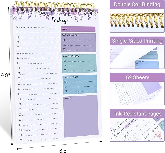 To Do List Notepad - To Do List Notebook for Work with 52 Sheets, Undated Daily Planner Perfect for Enhanced Productivity and Goal Achievement - Violet Whispers