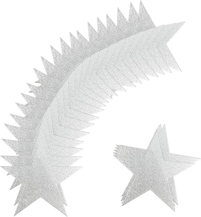 60 Pcs Glitter Star Cutouts Paper Double Printed Paper Star Decorations, 6 Inch Stars Decoration for Wedding Party Bulletin Board Classroom Decoration Supply (Silver)