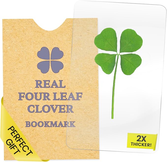 Real Four Leaf Clover Good Luck Charm - Bookmark Gift for Book Lovers - 4 Leaf Clover Card Symbolizing Hope, Faith, Love & Luck - Waterproof Lamination for Long Lasting Luck