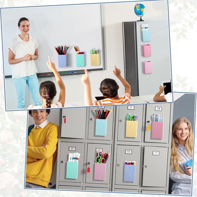 gisgfim 6 Pcs Classroom Magnetic Storage Boxes Magnetic Storage Containers Plastic Dry Erase Marker Holder Plastics Pen Holder for Refrigerator Whiteboard Home Office School Organizer Supply (Pastel)