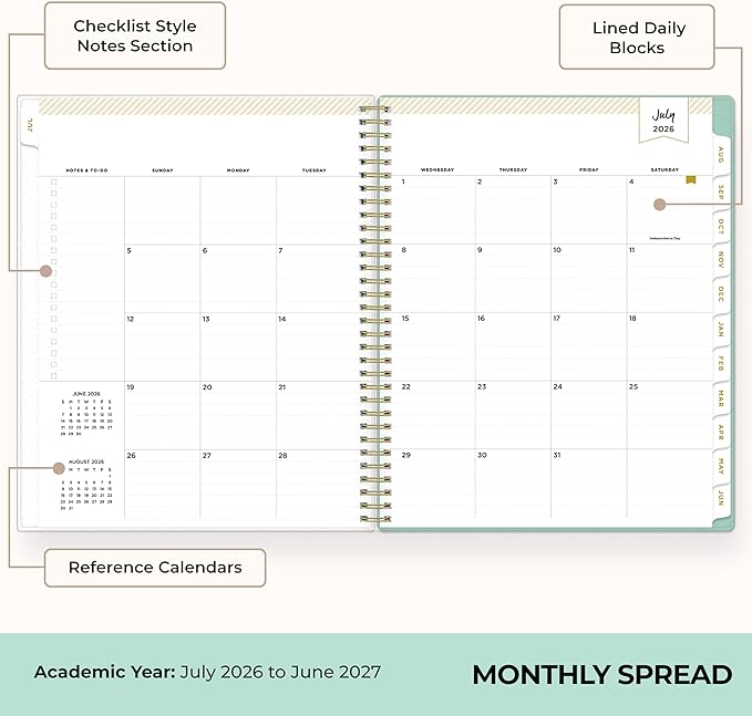 Blue Sky Day Designer 2026-2027 Weekly and Monthly Academic Year Planner Calendar, July 2026 - June 2027, 8.5" x 11", Flexible Cover, Laminated Tabs, Storage Pocket, Includes Stickers, Palms