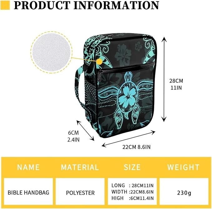 Suobstales Turtle Hibiscus Floral Print Bible Cover Carrying Book Case for Women Men Lightweight Bible Bag Bible Protective with Handle and Zippered Pocket