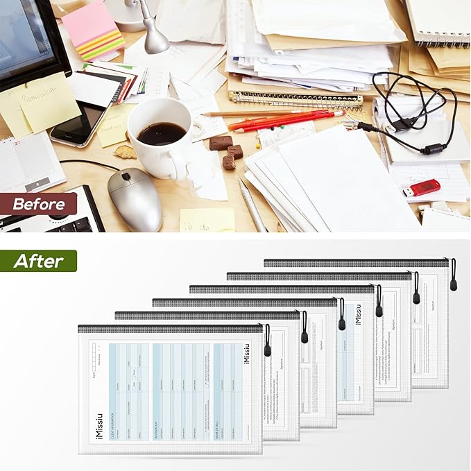 Mesh Zipper Pouch, 20PCS Waterproof Zipper Bags A4 Size Plastic Document Folders for School Supplies, Office Appliances, Home Organize and Travel Storage (Black)