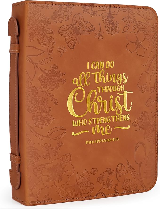 Bible Covers for Women Leather Bible Cover Case for Women with Floral Design & Gold Debossed Scripture and Pockets, Bible Carrying Case for Women, Girls, Gifts