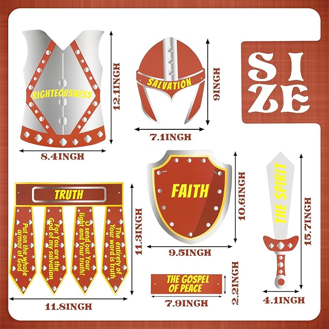 Watersay 12 Sets Armor of God Costume Armor of God Craft Kit for Kids Cutouts Christian Bible Sunday School and Religious Classroom Decor for Children School Classroom Activity Party Favor Decoration