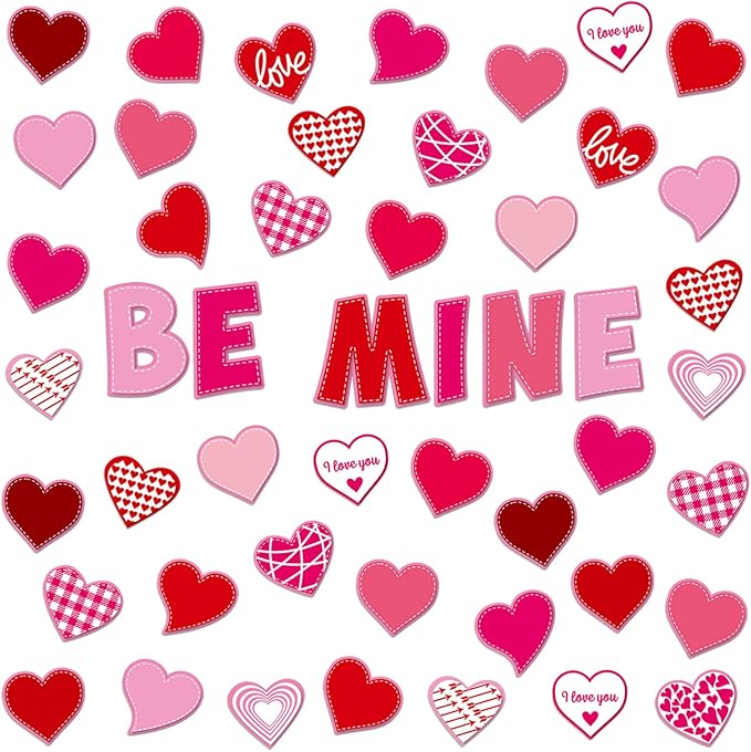 68 Pcs Valentine's Day Classroom Bulletin Border Decor Set Valentine's Day Hearts Cutouts Pink Red Be Mine Cutouts for Valentines Classroom Holiday Bulletin Border Wall Decor (Love)