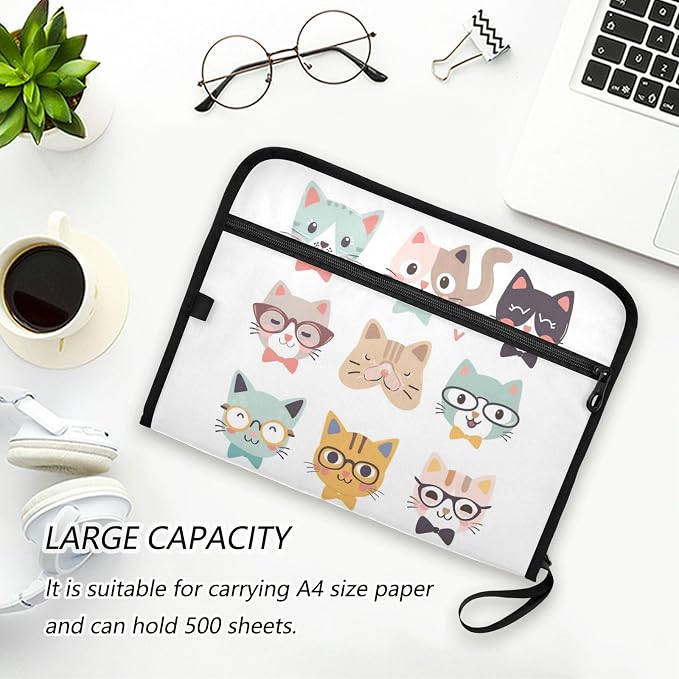 Funny Cats Expanding Accordion File Folder with 13 Pockets and Zipper Closure