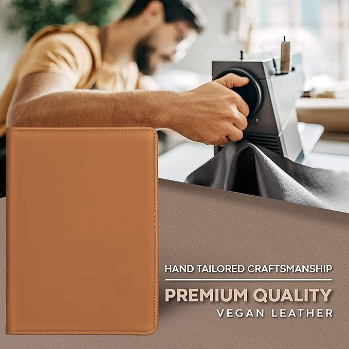 Junior Padfolio Folder - A5 Portfolio Binder Case with 5 x 8 Writing Pad and Interior Storage Pocket Executive Business Organizer for Men Women, Brown