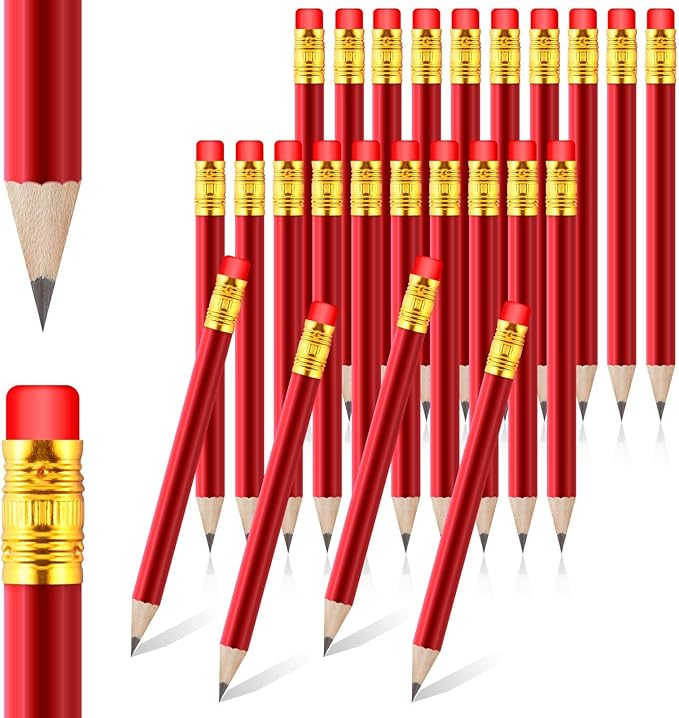 24 Pcs Mini Half Pencils Red Golf Pencils with Erasers Bulk 4 Inch Short Pre Sharpened Pencil Small Pencil for Games Baby Shower Bridal Shower Wedding Presents Classroom Back to School Office Pocket