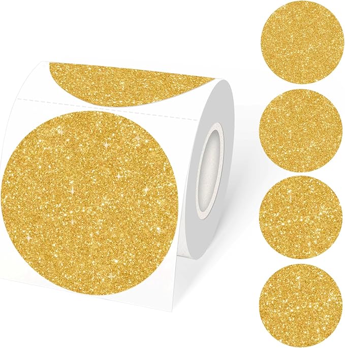STARLIBOO 3 Inch Holographic Thermal Labels, Circle Direct Labels Stickers, Self-Adhesive Round Printer Labels for DIY Logo Design (Holographic Shiny Gold)