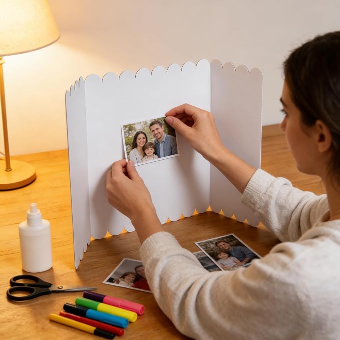 7 Pack Trifold Display Board (24"x15"), White Corrugated Poster Board for School Projects, Science Fairs, Presentations