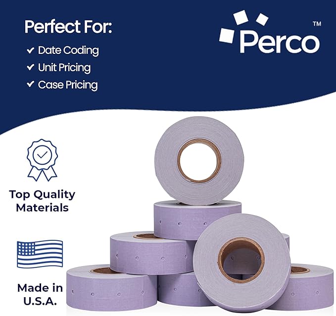 Perco 2 Line Lavender Labels - 80 Rolls, 10 Sleeves, 80,000 Blank Price and Date Gun Labels for Perco 2 Line Price and Date Guns - Made in USA