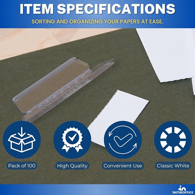 1InTheOffice Hanging Folder Tab Inserts, 3-1/2", 100/Pack (3")