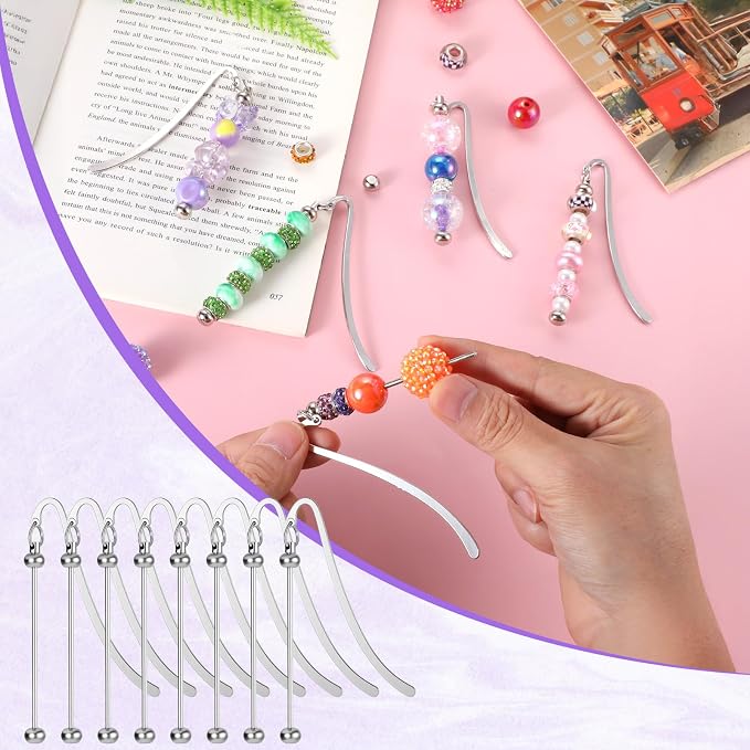 24 Pcs Beadable Bookmarks DIY Metal Blank Bar Bookmark for Beads Modern Bead Craft Jewelry Pendant Charm Gift for Book Lovers Office Supplies