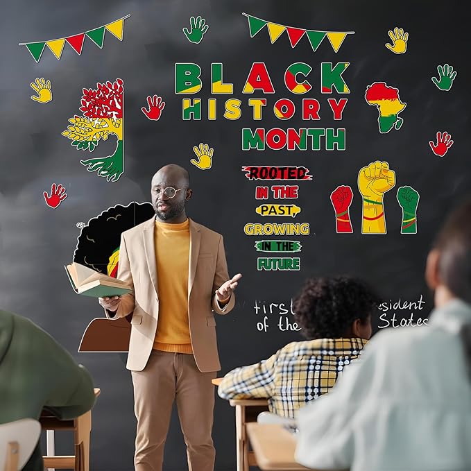 89 Pcs Black History Month Decorations Classroom Black History Bulletin Board Set African American Inspirational Bulletin Board Cutouts Borders for School Wall History Month Classroom Decor