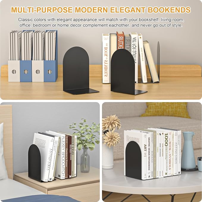 Bookend 6 Pieces, Metal Round Bookends for Shelves, Book Ends to Hold Books for Desk, Book Stopper for Home Office