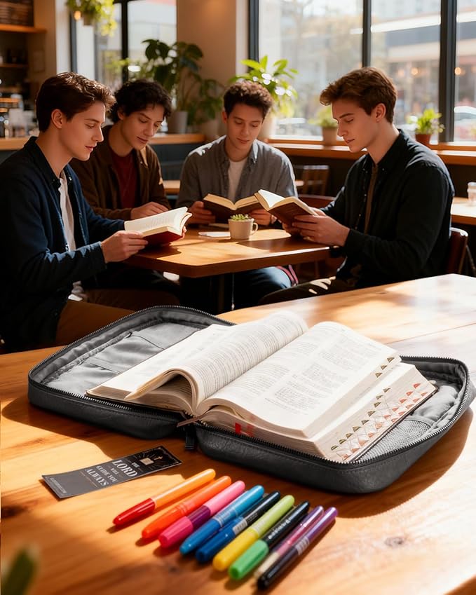 Bible Cover - Bible Case for Men with Durable Handle, Carrying Book Case Church Bag, Protective with Zippered Pocket, Ideal for Church and Prayer Meetings, Christian Gift for Men