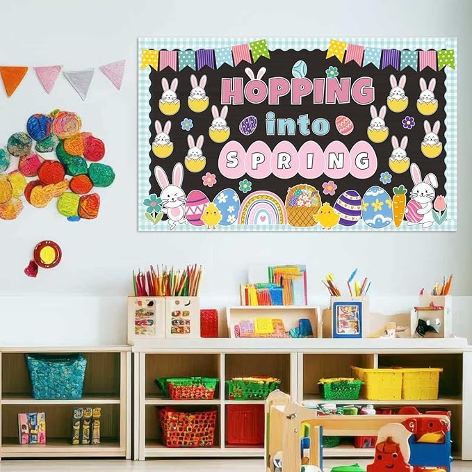 Easter Bulletin Board Set Spring Easter Bunny Eggs Bulletin Board Classroom Decorations Hopping into Spring Cutouts for Teacher Classroom School Office Chalkboard Wall Home Decor