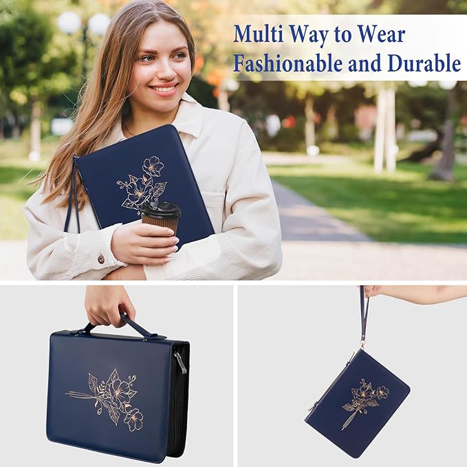 Bible Cover Case for Women and Men, PU Leather Bible Bag Bible Study Supplies Accessories with Detachable Wrist Strap