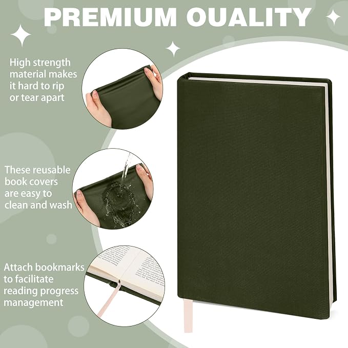 Gilprop 6 Pack Stretchable Book Covers 6-9 Inch Colored Fabric Reusable Book Protector Sleeve for Hardcovers Textbook Protection Supplies(Green)