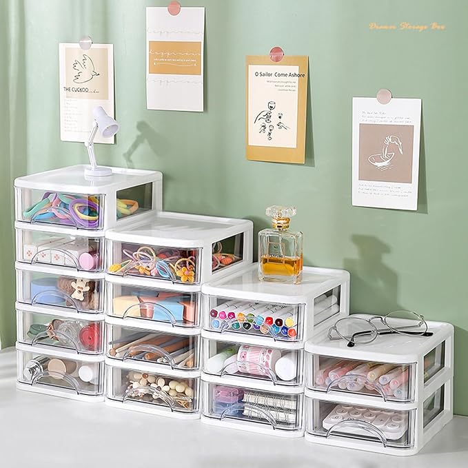ljhnba Desktop Storage Box Stackable Cabinet Small Drawers Organizers Stationery and Supplies Clear Organizer with Drawers Stationery Organizer Box
