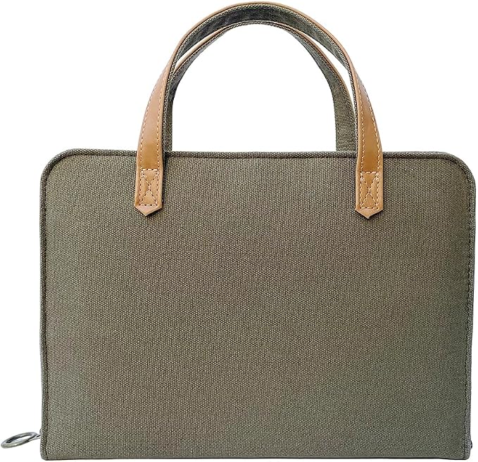 Bible Cover for Women by Bekah Rose | Canvas Case with Leather Handles, Purse Style Bible Bag with Zippered Closure and Snap Pocket (Olive Green, Medium Bibles)