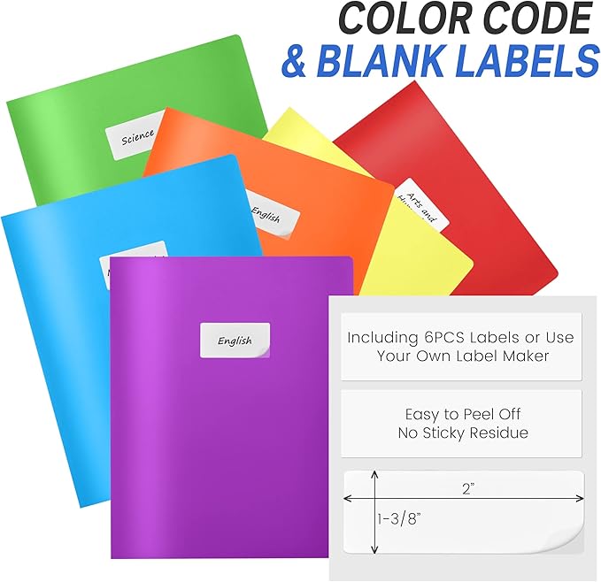 Sooez 21Pack Folders with Pockets, Pocket Folders with Extra Labels, Plastic Folders with Pockets, 2 Pocket Folders Bulk, Heavy Duty File Folders, School Folders Business Folder Office Filing Supplies