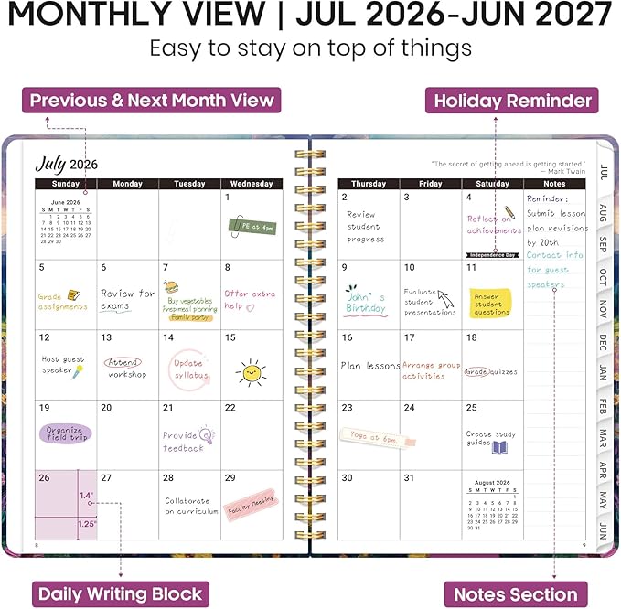 Academic Planner 2026-2027, Weekly and Monthly Calendar Book, July 2026 – June 2027, Hardcover Planner with Tabs, Perfect for Teachers, Students, Women & Men, A5 (6.4" x 8.5") - Blush Horizon