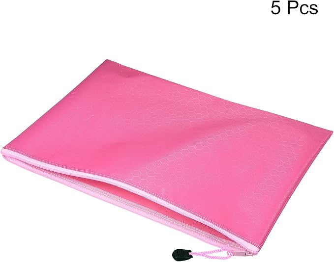 PATIKIL Waterproof Zipper File Bags, 5 Pack A4 Size Document Pocket Storage Organizer Pouch for Travel Office Supply, Pink