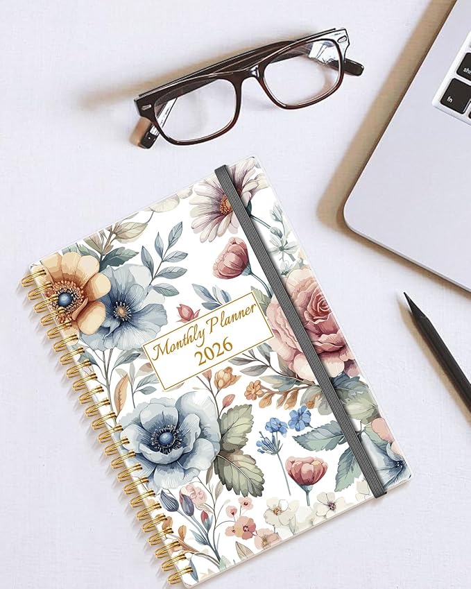 Monthly Planner 2026 - Monthly Calendar from January 2026 to December 2026, 2026 Planner with Inner Pocket, Elastic Band, 5.8" x 8.5", Colorful Large Flower