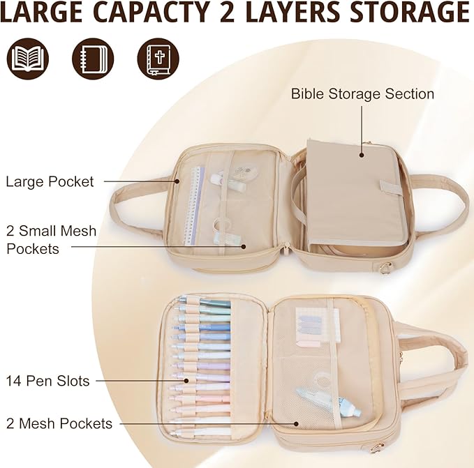 Large Bible Cover for Women,2 Compartments Bible Carrying Case With Handles Shoulder Strap, Soft Puffy Quilted Bible Bags With Book Cover Organizer, Bible Tote For Church Study Supplies Accessories