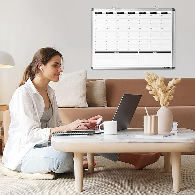 Large Weekly Dry Erase Board, Weekly Planner whiteboard with Hourly time Slots, Whiteboard Weekly Calendar for Schedule for wall 36" X 24" Double-Sided for Office, Home and School