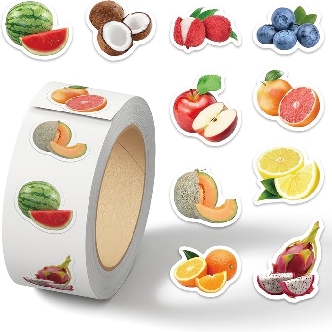500 PCS Realistic Fruit Stickers 1 Inch - 10 Assorted Reward Stickers for Classroom, Scrapbooking, Crafts - Teacher Supplies, Student Rewards, Kids Activities