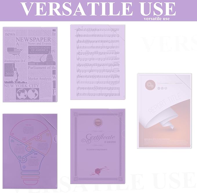 Kisston 15 Pack Purple Clear Plastic Folders Sleeves Project Pockets for Letter Size 12.1x8.8, L-Shaped Transparent File Jacket for School Office Desk Supplies