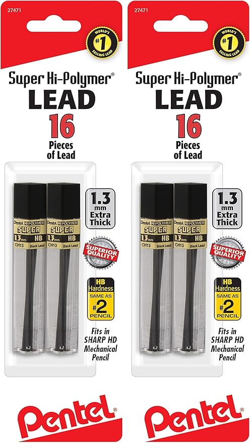 PentelCH13BPHB2 Super Hi-Polymer Lead Refill (1.3mm) HB, 8Pcs/Tube, 2Pk (Pack of 2)