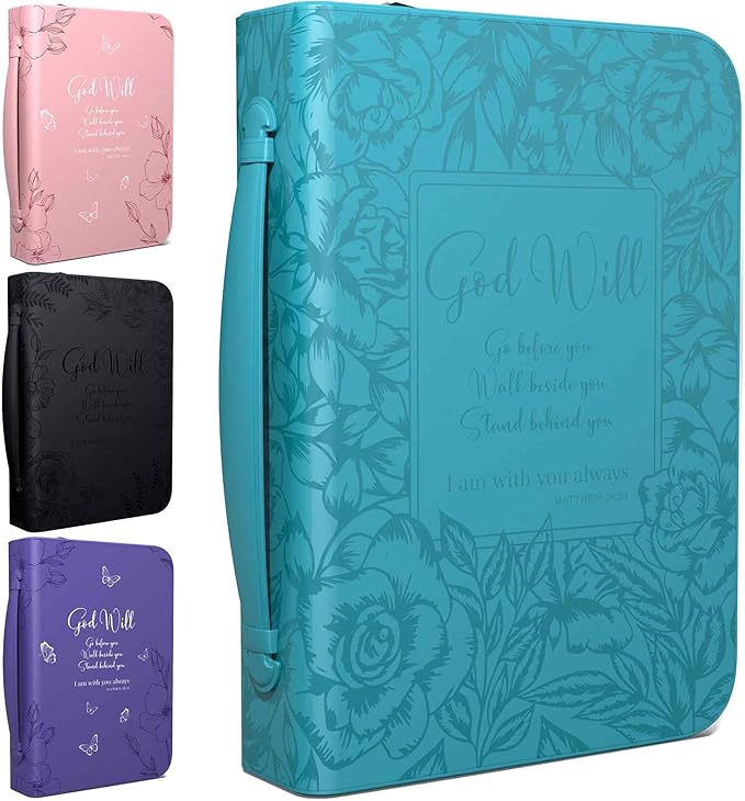 DEHITE Bible Cases for Woman — Leather Bible Covers for Women — Carrying Bag for Woman — Pen Slots — Zippered Pocket — Premium Faux Leather Holder — Christian Floral Accessories