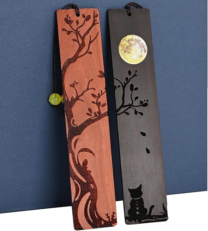 ZQZYMXQ 2Pcs Moon Cat Bookmark, 3D Fancy Bookmarks, Unique Bookmarks Black Cat Gifts (Moon Cat)
