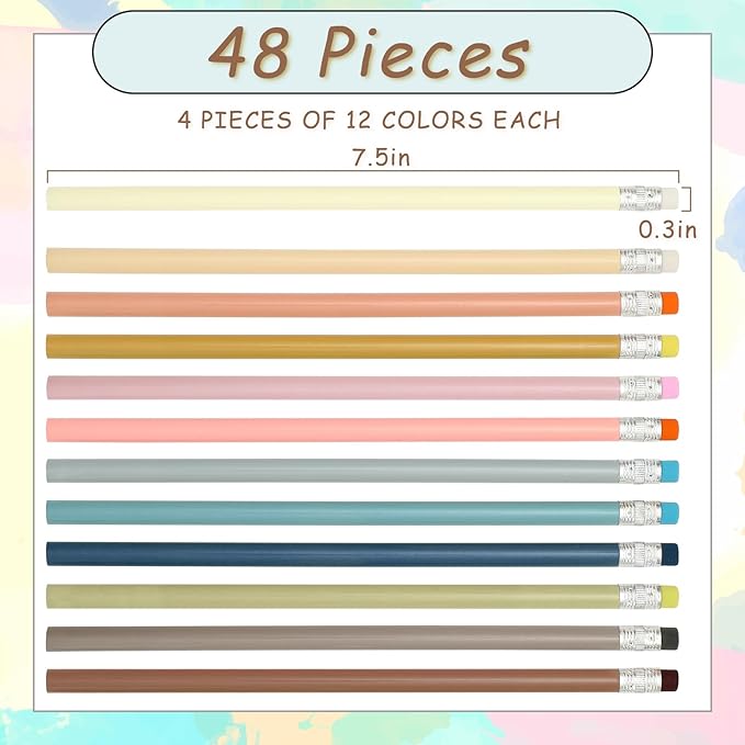 Whaline 48Pcs Boho Colorful Pencil with Erasers Christmas Wooden Pencils Unsharpened Writing Drawing Pencil for Xmas Party Supplies Stocking Stuffer Students Graduation Office Stationery Gift
