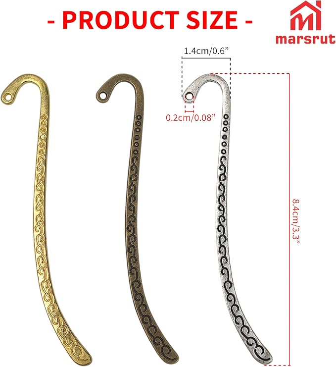 60pcs Metal Bookmark Hooks with Beaded Blanks, Vintage Retro Beading Line Tibetan Carving Pattern Alloy Hook Bookmarks with Hole for Stationery, Reading Enthusiasts, Teacher, DIY, Gifts