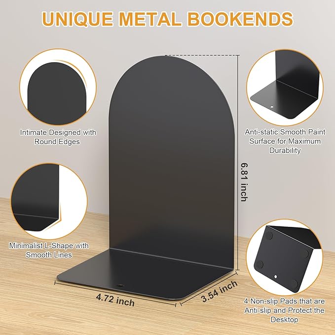 Bookend 6 Pieces, Metal Round Bookends for Shelves, Book Ends to Hold Books for Desk, Book Stopper for Home Office