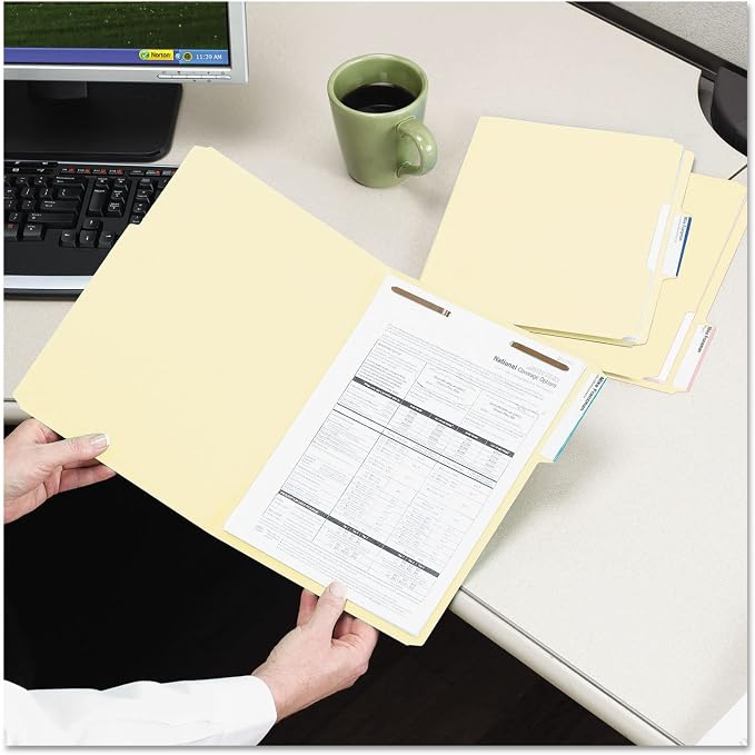 Smead 100% Recycled Fastener File Folder, 2 Fasteners, Reinforced 1/3-Cut Tab, Letter Size, Manila, 50 per Box (14547)