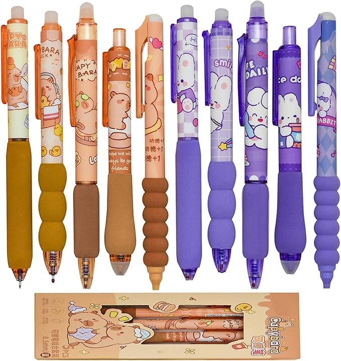 10 PCS Novelty Capybara Erasable Gel Pens Bunny Pens Soft sponge pencil holder With Blue Ink for School Office Journaling Christmas Birthday Party